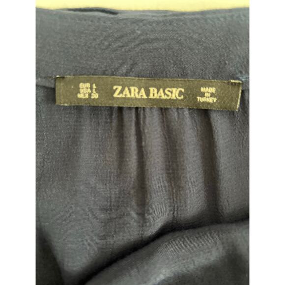 ZARA BASICS WOMENS SKORT NAVY BLUE SIZE L FLOWY BELT LOOPS WITH SASH TIE - Picture 3 of 7
